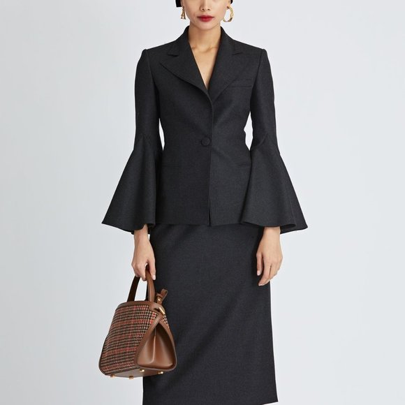 OSCAR DE LA RENTA Bell Sleeve Wool-blend Blazer - Picture 1 of 8